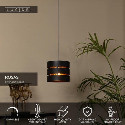 Lucide ROSAS - Pendant light - Ø 26 cm - 1xE27 - Black